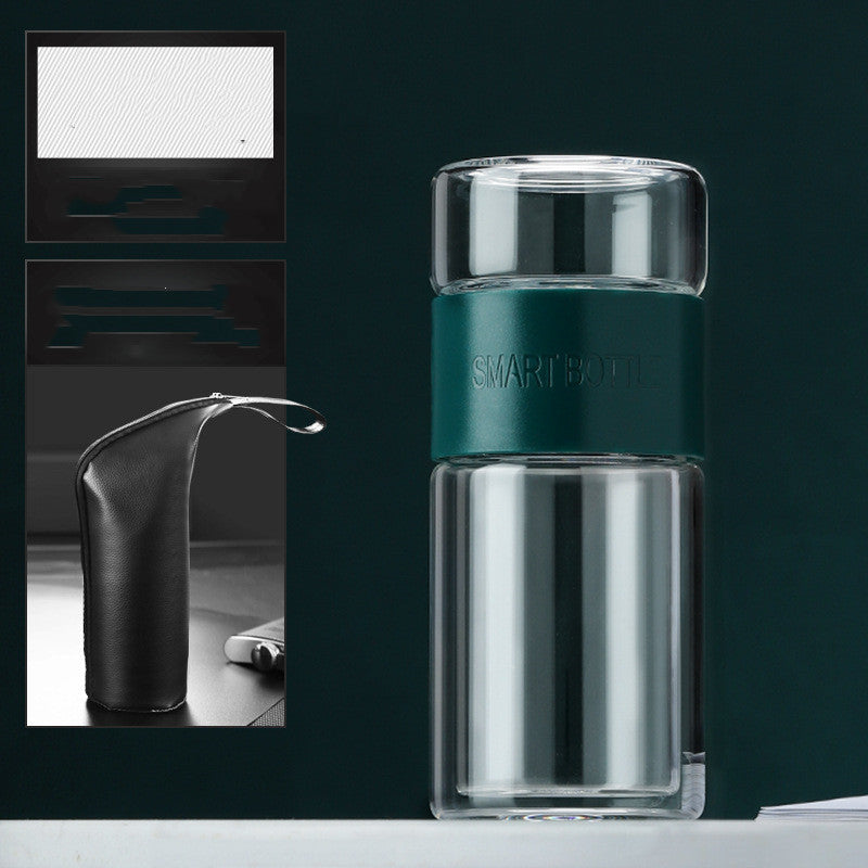 Dvisluoksniai arbatos ir vandens atskirti stikliniai puodeliai, arbatos puodeliai, kūrybingi dovanų puodeliai