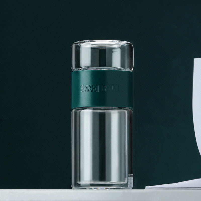 Dvisluoksniai arbatos ir vandens atskirti stikliniai puodeliai, arbatos puodeliai, kūrybingi dovanų puodeliai